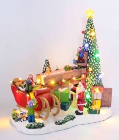 . santa claus loading gifts 29.8*16.3*31.7cm light/music usb
