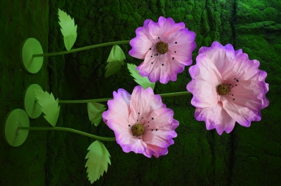 SET/3 GIANT POPPY FLOWER 40*120/50*150/60*170CM PURPLE/LAVENDER