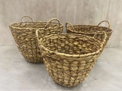 ΚΑΣΠΩ CORN LEAF ΜΕ ΧΕΡΟΥΛΙΑ S/3 D.38XH.28CM/ D.34XH.27CM/  D.30XH.24CM NATURAL