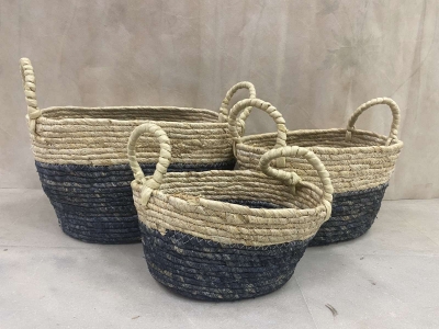 ΚΑΛΑΘΙΑ CORN HUSK S/3 B:36*26*22CM /M:32*22*18CM/S:27*19*13CM ΛΕΥΚΟ/ΓΚΡΙΖΟΜΠΛΕ