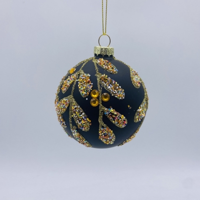 μπαλα γυαλινη pattern φυλλα 8cm gold/green