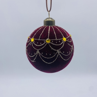μπαλα γυαλινη golden pattern 8cm velvet purple
