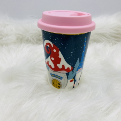 κεραμικη κουπα/καπακι elf house 9*12.7*6.2cm 400ml blue/pink