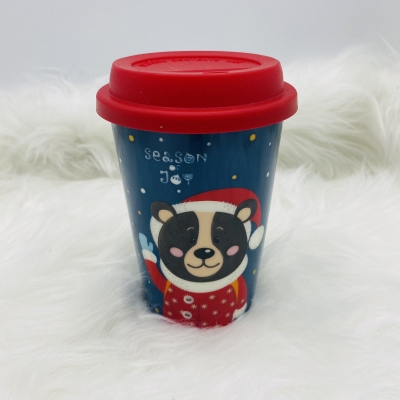 κεραμικη κουπα/καπακι forest bear 9*12.7*6.2cm 400ml blue/red