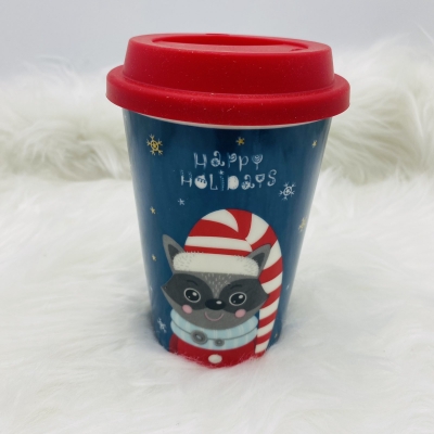 κεραμικη κουπα/καπακι racoon 9*12.7*6.2cm 400ml blue/red