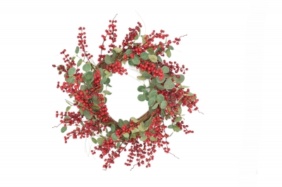 χρ. στεφανι rattan 50cm red mistletoe/ευκαλυπτος green