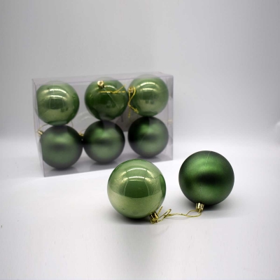 8cm πακετο s/6 χρ.μπαλες αθραυστες matt/pearly pine green