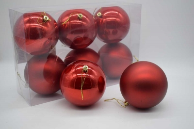 10cm πακετο s/6 χρ.μπαλες αθραυστες matt/pearly christmas red