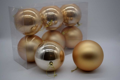 10cm πακετο s/6 χρ.μπαλες αθραυστες matt/pearly  champagne