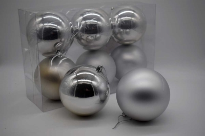 10cm πακετο s/6 χρ.μπαλες αθραυστες matt/pearly silver