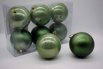 10cm πακετο s/6 χρ.μπαλες αθραυστες matt/pearly pine green