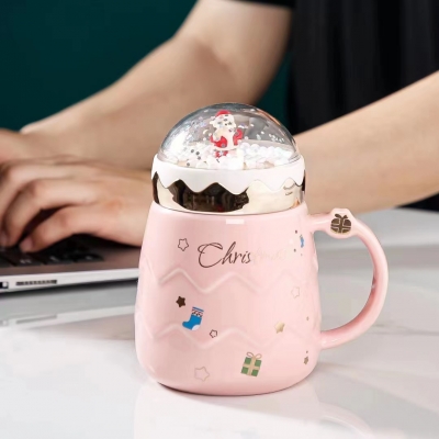 κουπα με καπακι χιονομπαλα 6.6*14cm 500ml pink