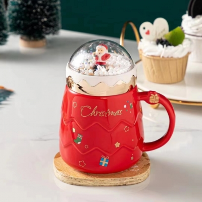 κουπα με καπακι χιονομπαλα 6.6*14cm 500ml red
