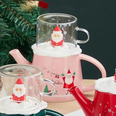 set τσαγιερα με κουπa santa pink