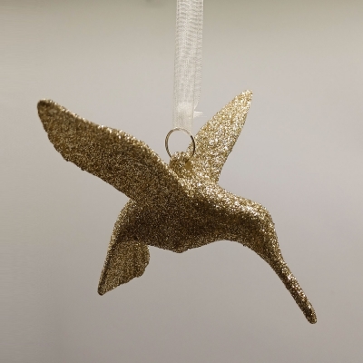 στολιδι humming bird glitter 8*10.8cm champagne