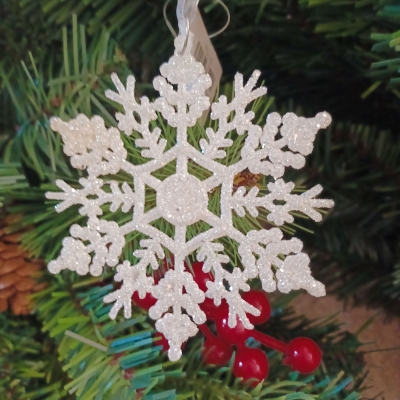 στολιδι νιφαδα glitter 10*9cm λευκο