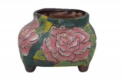 ΒΑΖΑΚΙ HANDPAINTED ΡΟΖ ΛΟΥΛΟΥΔΙΑ 15.8*14.6*11.1CM ΠΕΤΡΟΛ