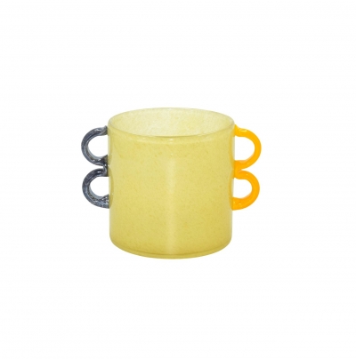 GLASS VASE MULTICOLOR HANDLES 22*15*14.5CM CREAM YELLOW