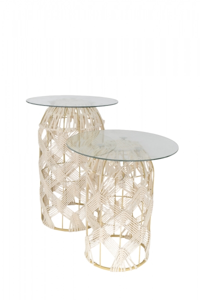 SET/2 COFFEE TABLE ΜΑΚΡΑΜΕ/ΓΥΑΛΙ 45*56/40*47CM CREAM
