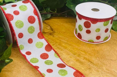 κορδελα χρ. glitter bubbles 6.4*10 yards white/red/green