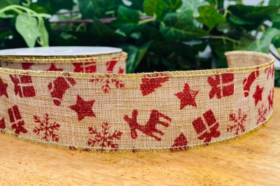 κορδελα 40mmx10y χρ.σχεδια glitter κοκκινα