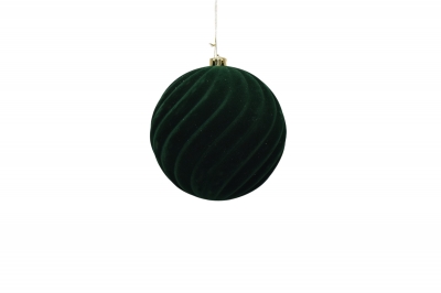 20cm χρ.μπαλα velvet αθραυστη flocked pine green